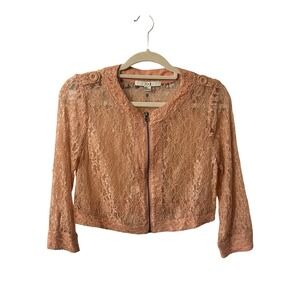 XXI Lace Cropped Jacket Lightweight Button Detail Peach‎ Size M